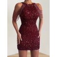 thumbnail image 1 of Vestido Halter Vestido ajustado para mujer Cuello redondo Color sólido Cremallera Traje de cóctel (Rojo vino L) Ygjytge para Mujer Vino rojo T M, 1 of 8