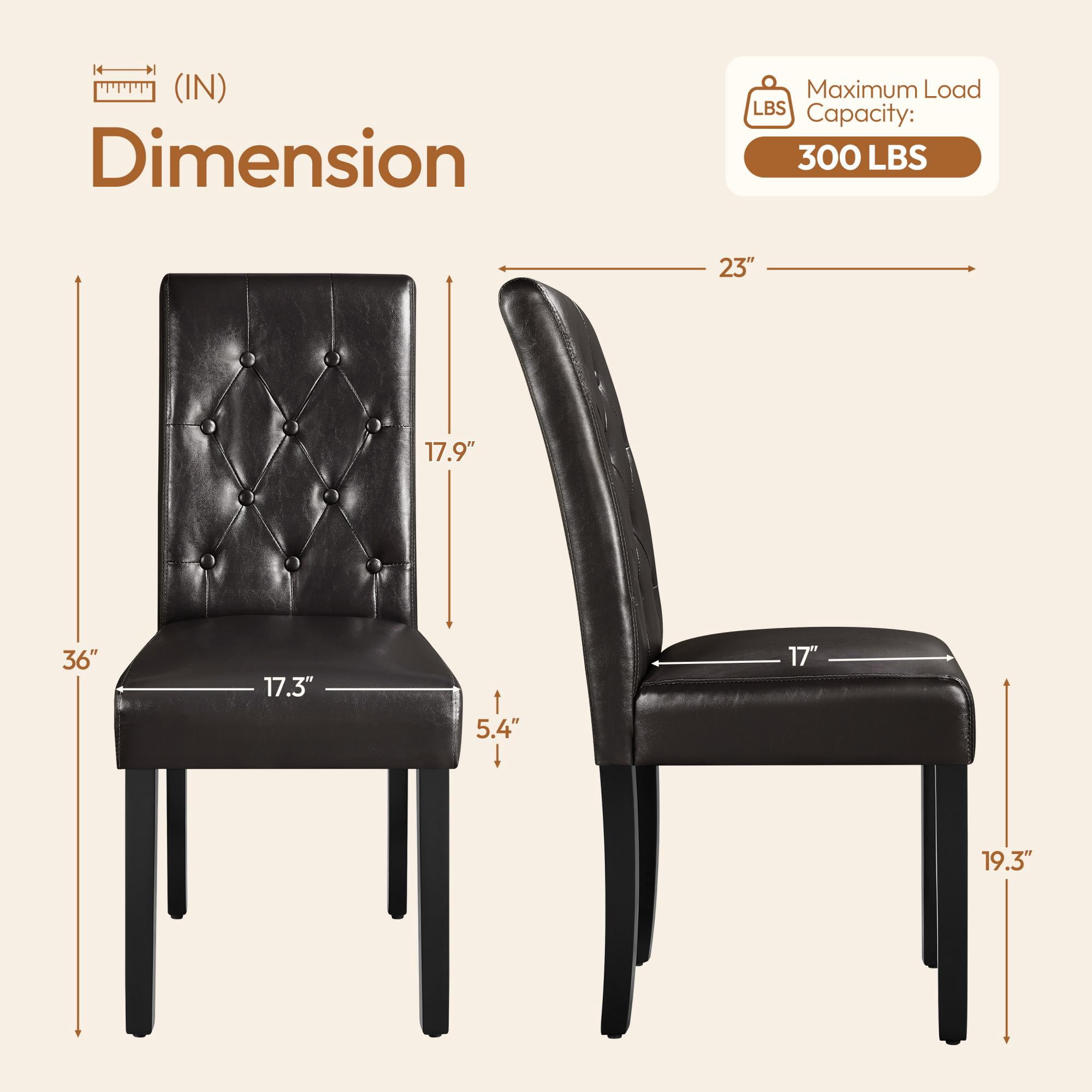 Alden Design Tufted Faux Leather Dining Chairs with Wood Legs for Kitchen, Set of 6, Brown