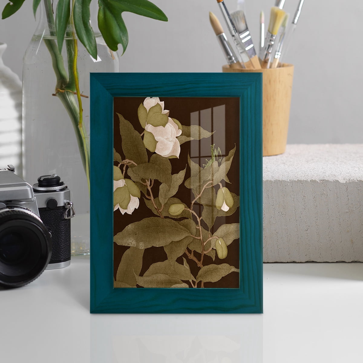 Asian Brocade I - Framed Print w/glass - Ocean Blue