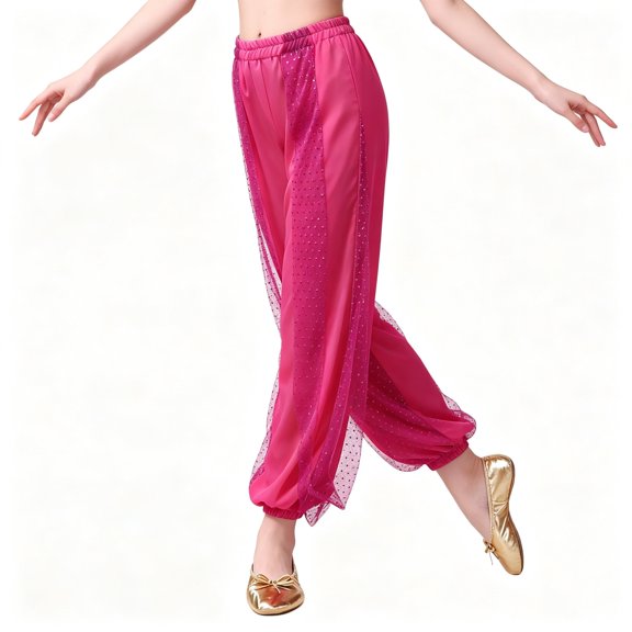 BCSIOAOI Girls Pants,Cotton Sheer Sequin Harem Dance Costume Pants Hot Pink 9-10 Years