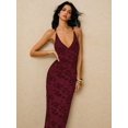 thumbnail image 6 of Burgundy Floral V-Neck Backless Maxi Dress With Adjustable Gold-Tone Shoulder Buttons, 6 of 8