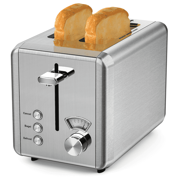 WHALL 2 Slice Toaster - Stainless Steel Toaster with Wide Slot, 6 Shade Settings, Bagel Function, Silver