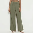 thumbnail image 4 of XFLWAM Women's Casual Linen Pants Drawstring High Waisted Wide Leg Palazzo Pant Casual Loose Flowy Trousers with Pockets Army Green L, 4 of 9