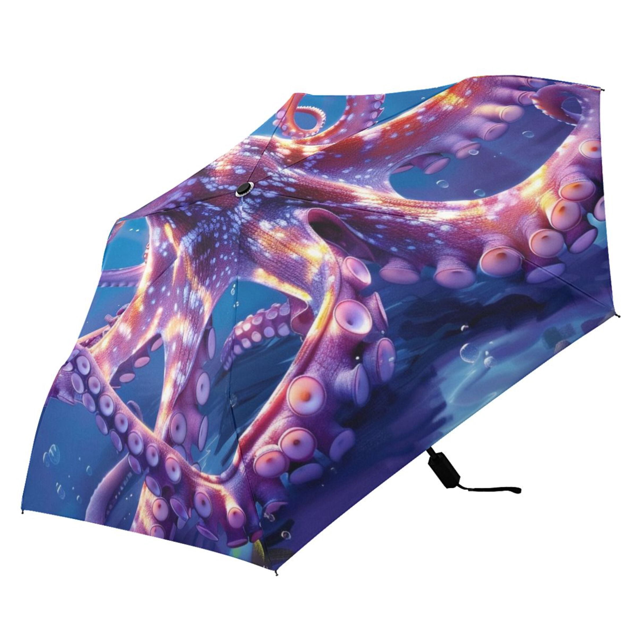 Underwater Octopus Compact Sun Umbrella Windproof Travel Umbrellas for Rain Strong Portable UV Protection