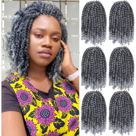 shiyou-6 Packs Spring Twist Braiding Hair Spring Twists Bomb Twist Hair Synthetic Fiber Fluffy Twist Crochet Braids Low Temperature Fiber Crochet Hair for Women Braiding Hair(8inch,T1B/Gray)