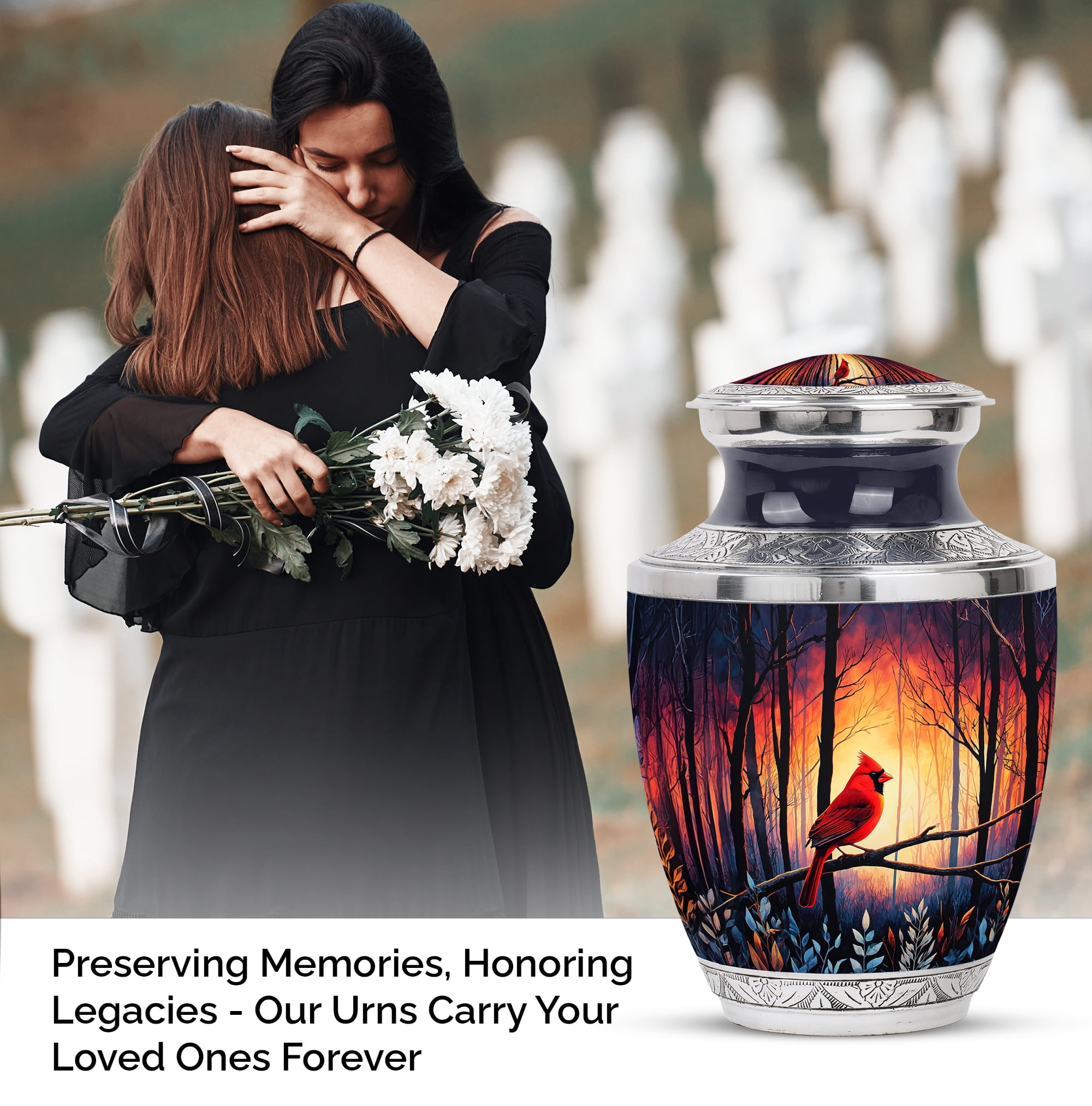 SABURIAL Cardinal Bird Urn - Large Funeral Urns For Women - Small Cremation Urns For Human Ashes Adult Man - Combo Of 10 Inch & 3 Inch