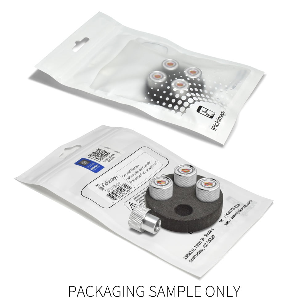 Cadillac Logo in White on Shining Silver Aluminum Tire Valve Stem Caps