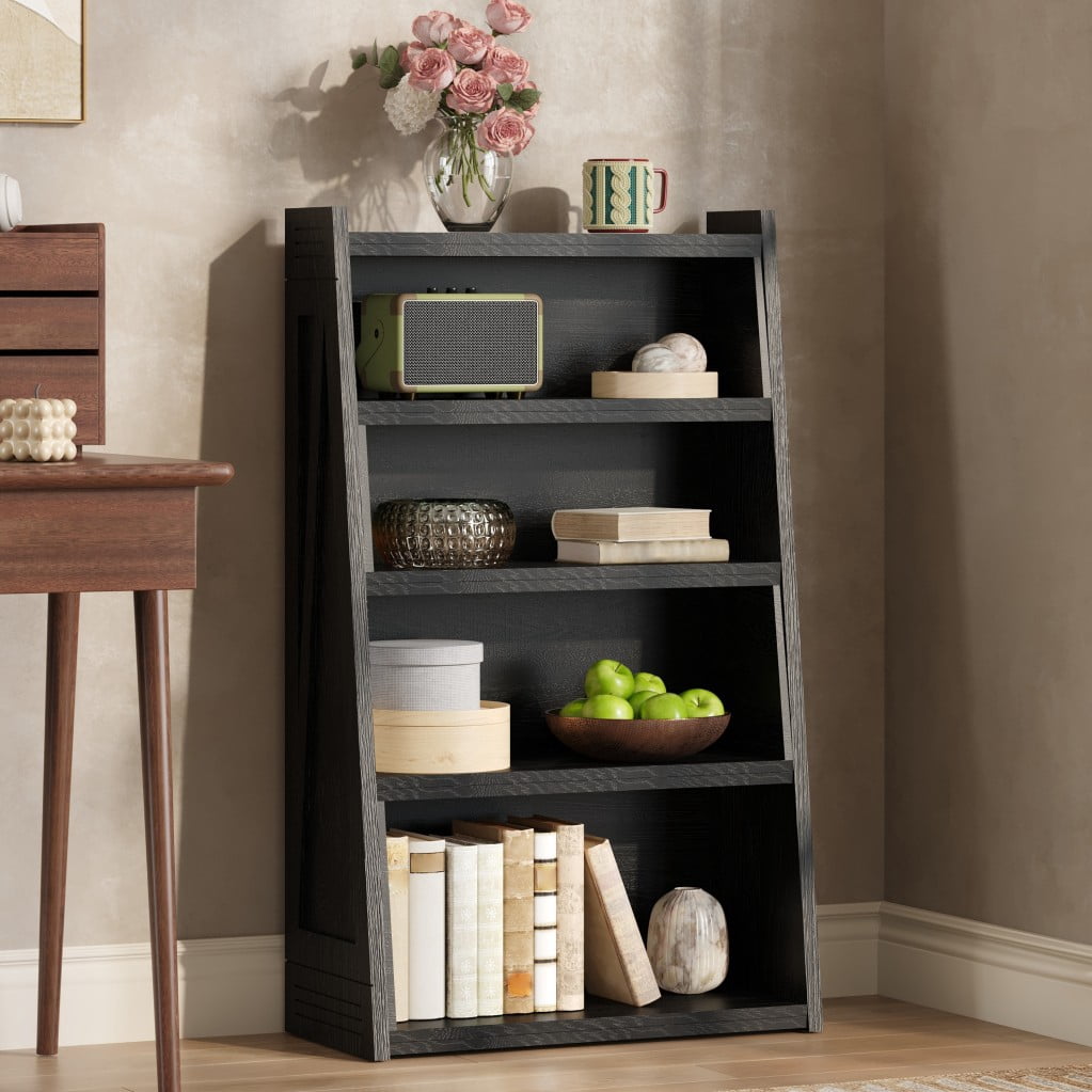 Expandable Bookshelf, 4-Tier 2-Piece L-Shaped Adjustable Bookcase, Up to 47" Wide Modular Storage Shelf for Wall Corners, Living Room, Bedroom & Small Spaces, Black