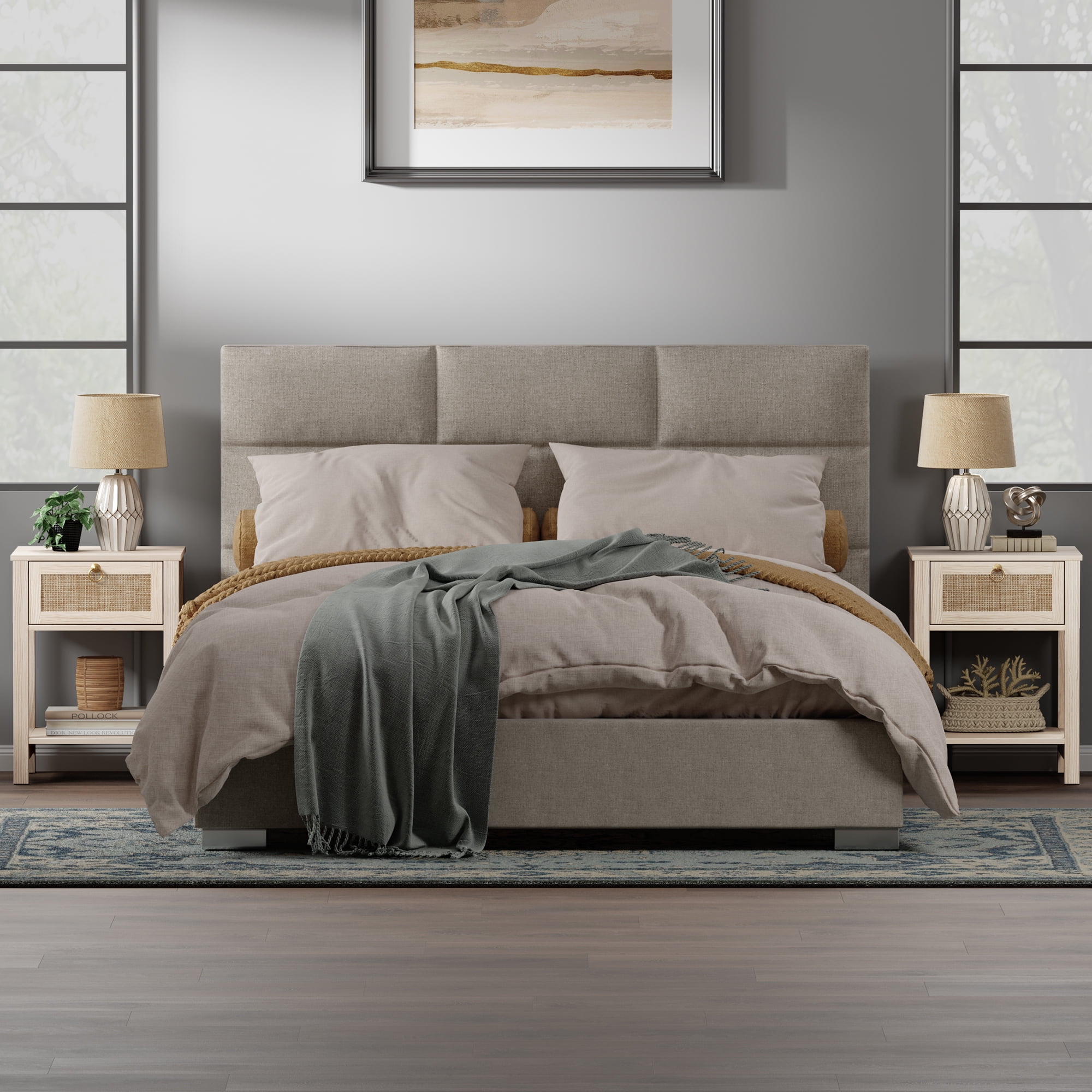 SICOTAS Rattan White Nightstands Set of 2, Modern Engineered Wood and Rattan End Tables with 1 Drawer