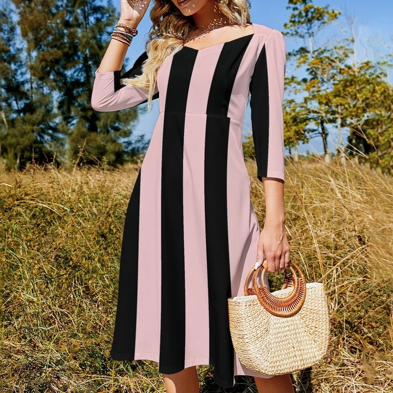 Pink And Black Vertical Stripes-2 Sweetheart Knot Flared Dress Fashion Design Large Size Loose Dress Spring Summer Women Dress - Walmart.com Pink And Black Vertical Stripes-2 Sweetheart Knot Flared Dress Fashion Design Large Size Loose Dress Spring Summer Women Dress - Walmart.com