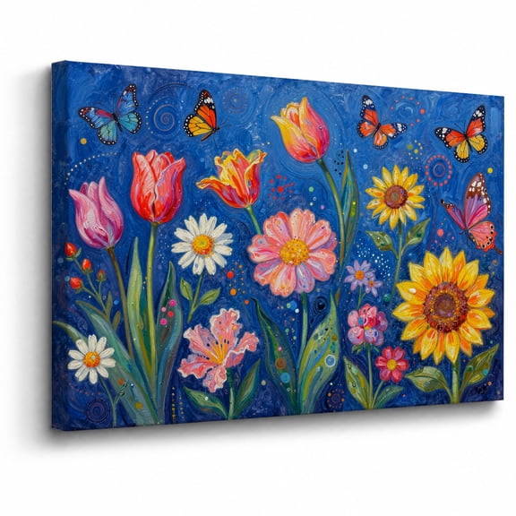 Colorful Flowers Canvas Wall Art Framed Decor Sunflower Tulip Daisy Butterfly Landscape canvas print for bathroom bedroom or living room