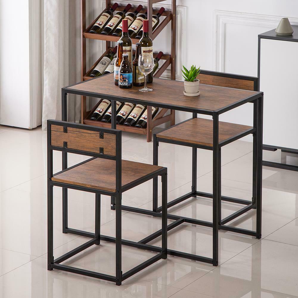 Woodyhome Modern Wood 3 Piece Dining Set Studio Dining Table With Two Stools Home Kitchen Breakfast Table