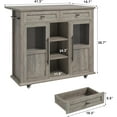 thumbnail image 3 of Rolling Kitchen Island Cart with Storage, Foldable Drop Leaf Top, 2 Glass-Door Cabinets, 2 Large Drawers, Spice Rack & Towel Bar, Mobile Kitchen Cart on Lockable Wheels, Grey, 3 of 7
