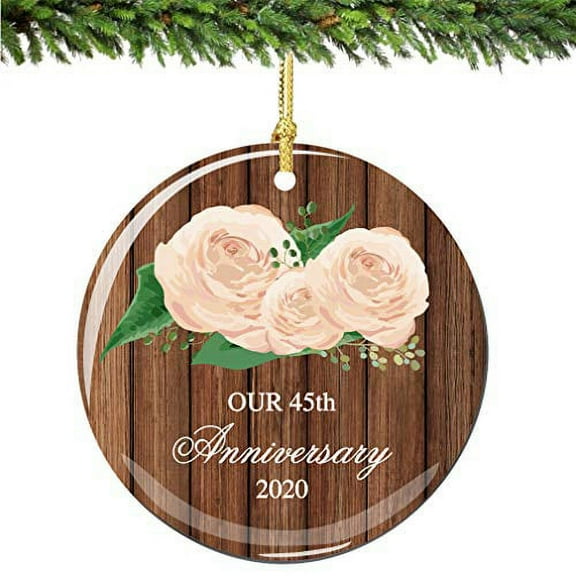 Our 45th Anniversary Christmas Ornament 2023 Rose Porcelain Ornament Husband Wife Rustic Wood and Roses