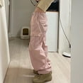 thumbnail image 4 of Women Low Waist Cargo Pants Drawstring Wide Leg Baggy Trousers Casual Loose Pockets Vibe Pants Y2k Streetwear, 4 of 7