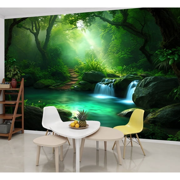 Wallpaper Modern Waterfall Landscape Nature Waterfall Waterfall Peel and Stick Wall Murals 69"H x 96"W Removable PVC Wall Paper Self-Adhesive Wall Paintings Art Decor for Bedroom Living Room