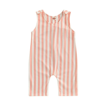 

Infant Baby Romper Stripe Sleeveless Crew Neck Buttons Snap Closure Jumpsuits Summer Bodysuits