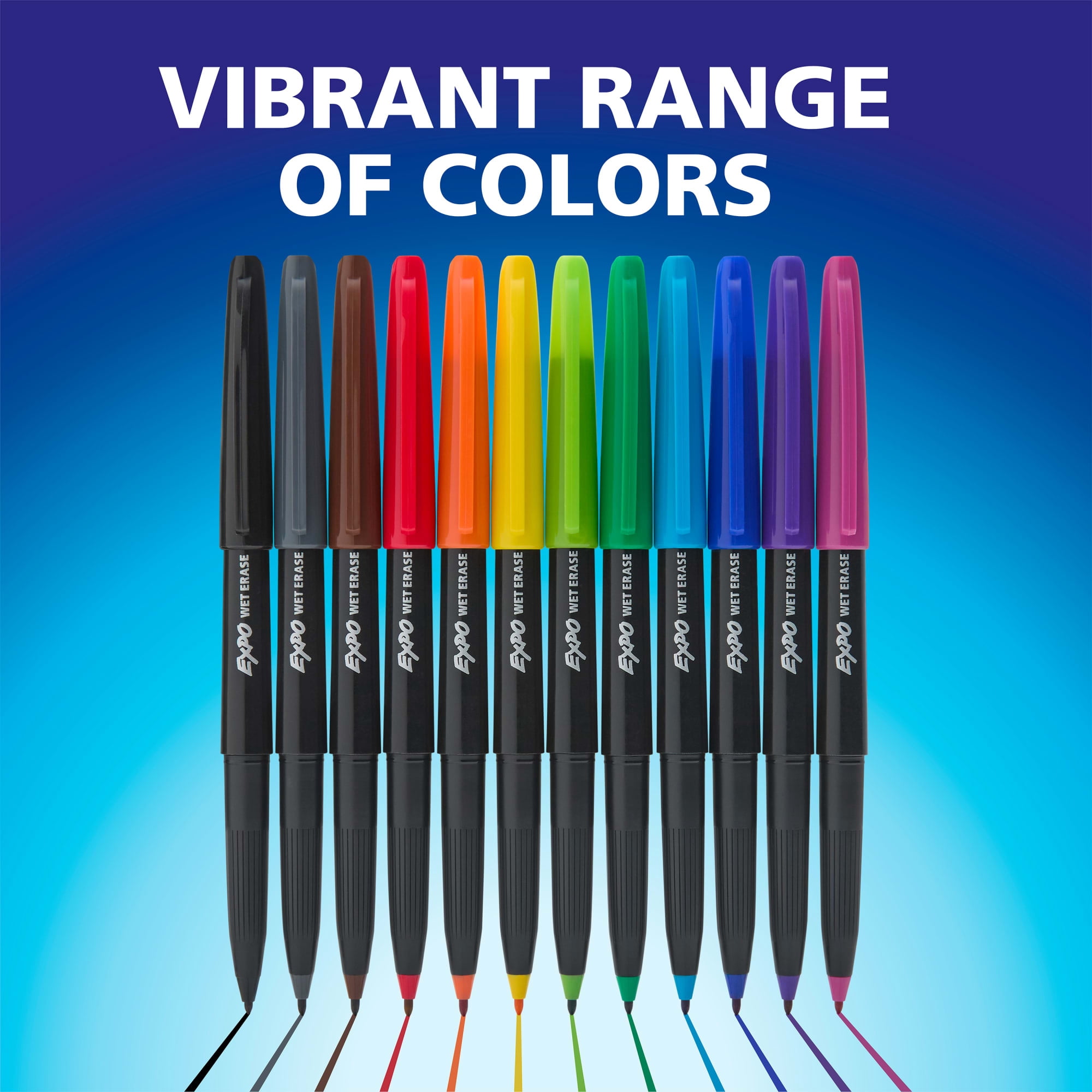 EXPO Vis-a-Vis Wet-Erase Markers,  Ultra Fine Tip, Black, Box of 12