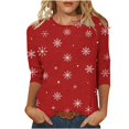 thumbnail image 3 of Jsaierl Christmas Shirts Women Funny Snowflake Graphic Tees Loose Fit Petite Round Neck T-shirt 3/4 Sleeve Tunic Blouse Tops S-5XL, 3 of 5