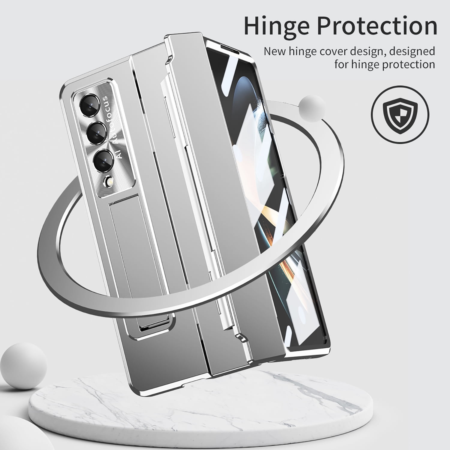 for Samsung Galaxy Z Fold 4 Case Magnetic Hinge Protection Built-in S Pen Holder with Front Glass Kickstand All-Inclusive PC Shockproof Case Wireless Charging for Samsung Z Fold 4 5G 2022, Silver