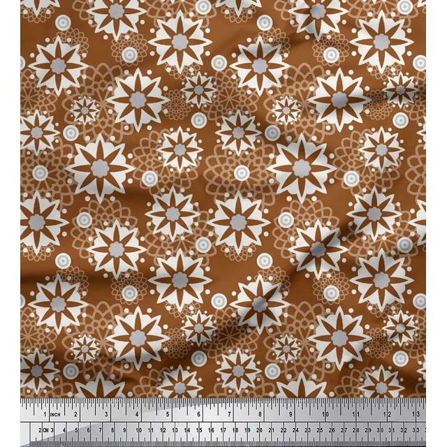 Soimoi Poly Georgette Fabric Floral Mandala Printed Fabric 1 Yard 52 Inch Wide