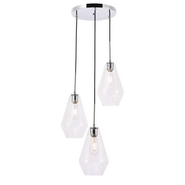 Living District LD2262C Gene 3 Light Chrome & Clear Glass Pendant