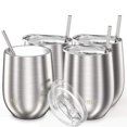 thumbnail image 4 of Metal Insulated Stemless Wine Glasses - THILY 4 Pack Stainless Steel Wine Tumbler with Lid and Straw, Travel Cup Set, Reusable, Keep Cold & Hot for Wine, Coffee, Drinks, Silver, 4 of 5
