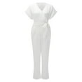 thumbnail image 4 of Noarlalf Jumpsuits for Women Dressy Women's Jumpsuit Short Sleeve Wrap V Neck Belted Wide Leg Pants White S, 4 of 7