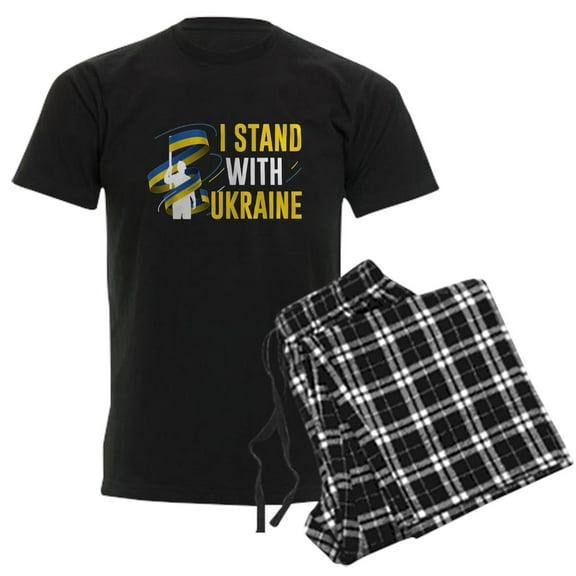 CafePress - I Stand With Ukraine Men's Dark Pajamas - Men's Dark Loose Fit Cotton Pajama Set