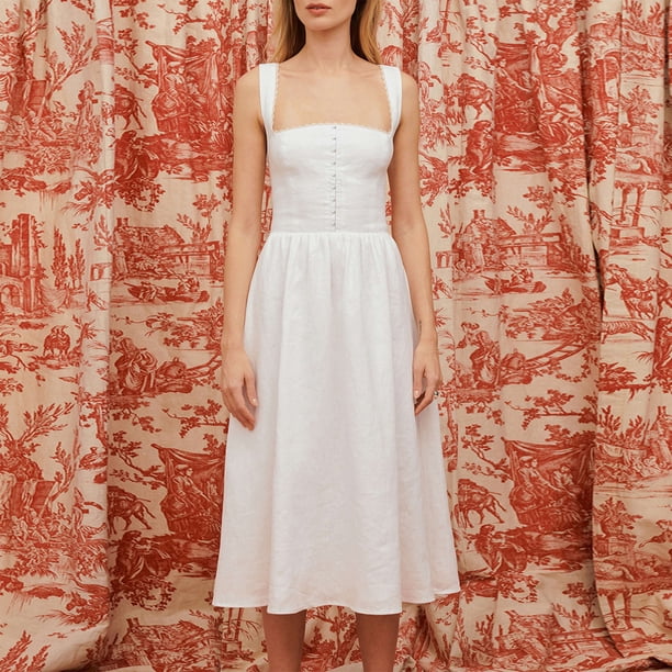 Vestido de fiesta con corsé para mujer Vestido a media pierna con tiras y ribete de encaje Vestidos sencillos y fluidos de una línea FLhrweasw Nuevo