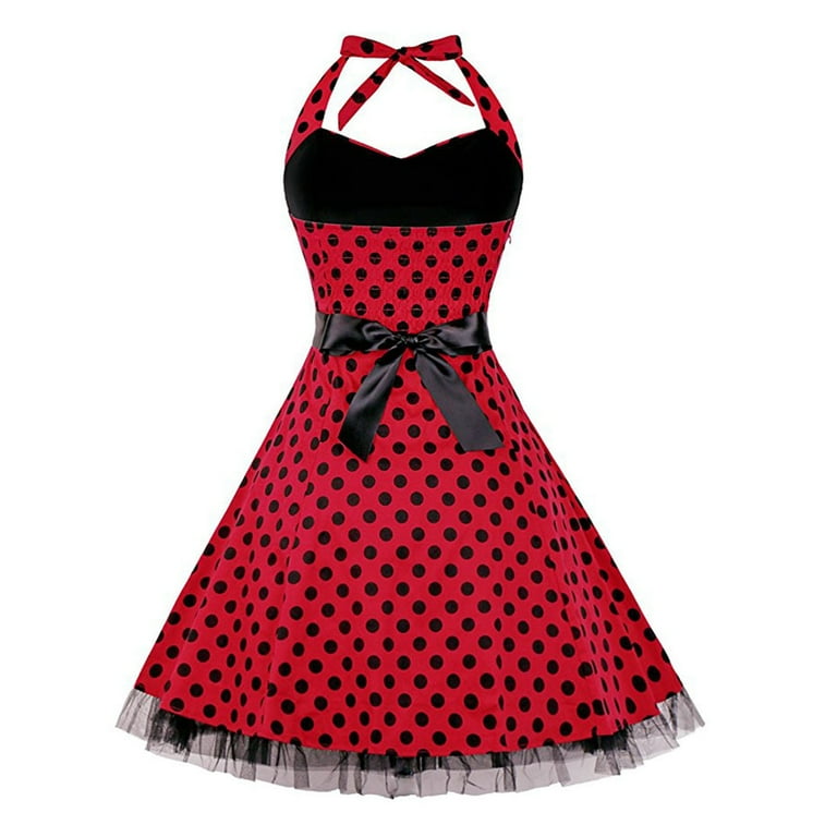 open lace back dress Red Vintage Design Flared Belted Party Dress with Big Bow US4 (EU36) / Red