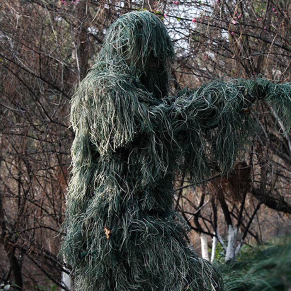 Costume Ghillie Camouflage 5 en 1 Costume Ghillie 3D Feuille Camouflage Vêtements Incluant Veste Pantalon Capuche Sac de Transport pour Enfants Photographie Jungle