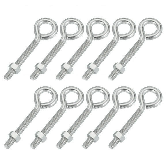M5x40mm Eye Bolts, Threaded Eyebolt Eye Hooks Screws with Nut Silver, 10 Pack