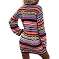 thumbnail image 6 of Women Long Sleeve Crochet Dress Boho Casual Hollow Out Striped Short Dress Knit Sweater Mini Dress, 6 of 7