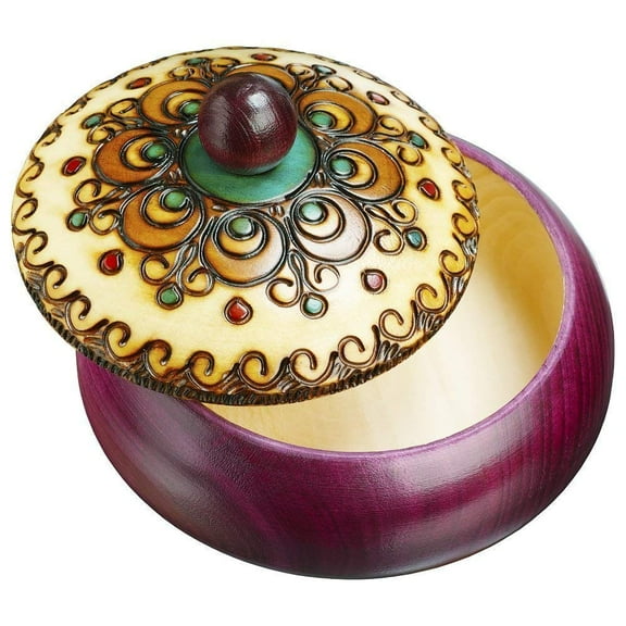 Round Wooden Handmade Box Polish Linden Wood Keepsake Round Jewelry Box