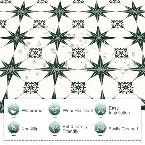 MORCART 7.87" x 7.87" Peel and Stick Floor Tile, 20 PCS Self-Adhesive DIY Vinyl Flooring for Renters, Removable and Waterproof Tile Sticker for Bathroom, Kitchen, Staircase (Green Stellar)