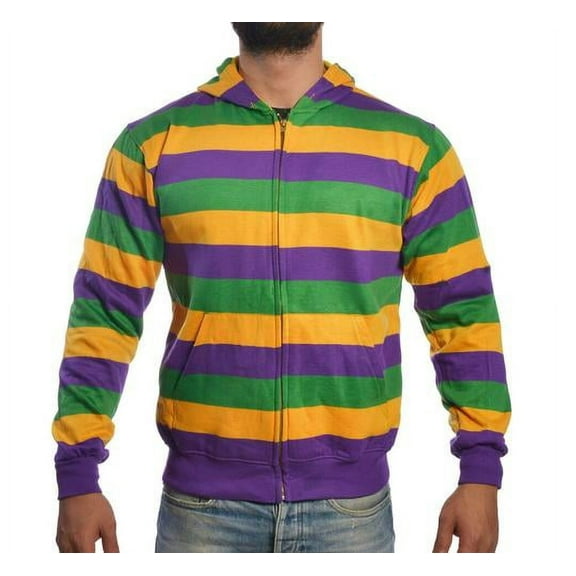 Mardi Gras Stripe Purple Green Yellow Adult Small Hoodie Zip Up Jacket