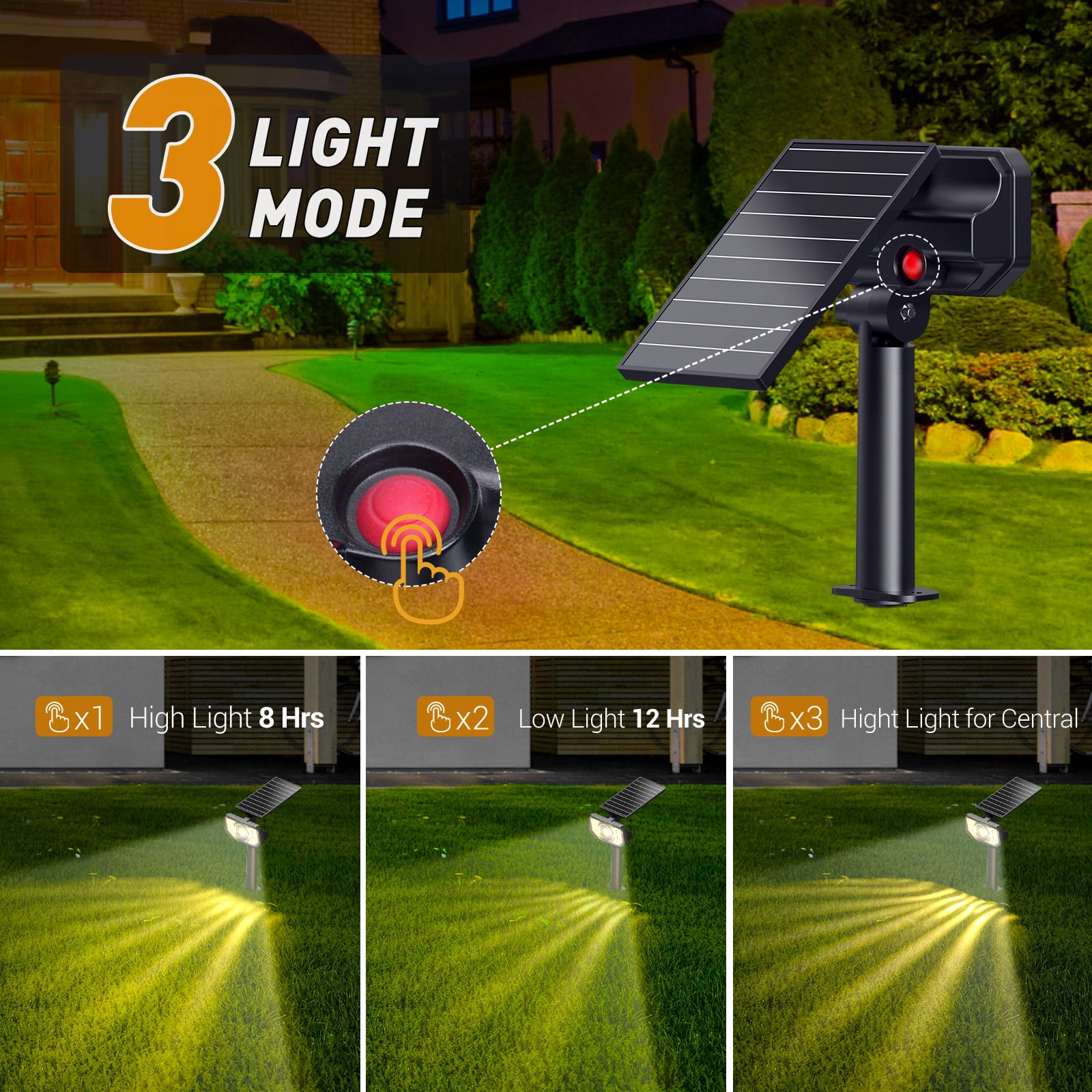 Quntis Solar Spotlights Outdoor, Adjustable Dual-Lens Solar Landscape Lights, IP65 Waterproof, 3 Brightness Modes & Auto-On/Off, High-Efficiency Solar Powered Spotlights for Yard, Pathway