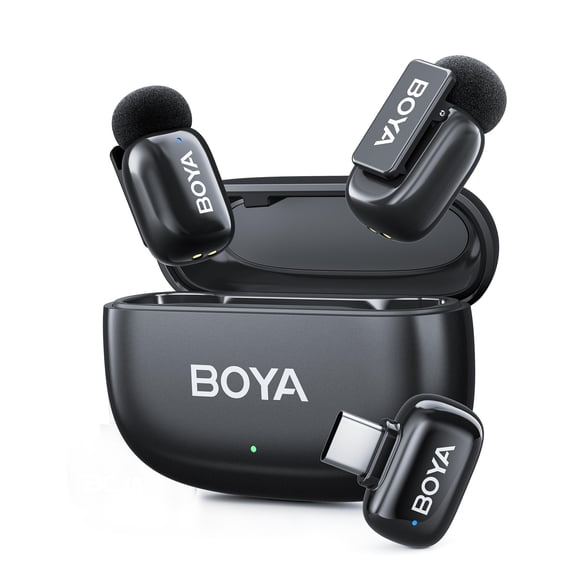 BOYA Mini 2 Wireless Lavalier Microphone for iPhone 15/16/17 Android, with AI Noise Cancellation, App Control, 30H Battery, USB-C Mic for V