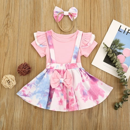 

Hunpta Toddler Outfits Bow Set Girl Kids Suspender Skirt Tie-dye Tops Baby Girls Outfits&Set