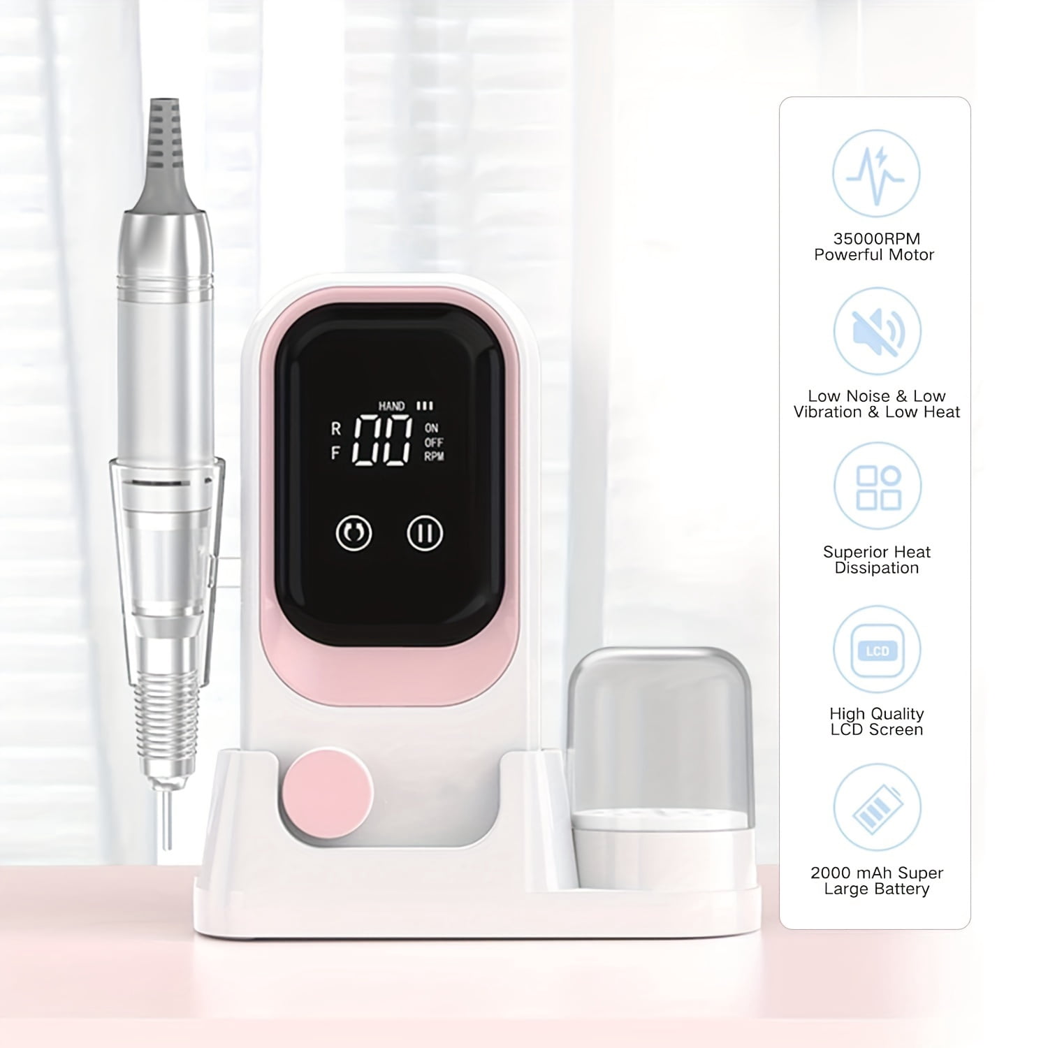 35000RPM Electric Nail Drill, Rechargeable Nail File with Base & Drill Bits, Professional Acrylic Nail Remover for Salon Home Use