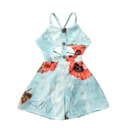 

One Opening Toddler Kids Girls Floral Halter Short Romper Sleeveless Outfit