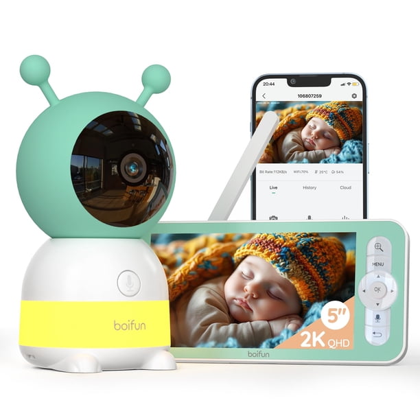 Monitor para Bebé BOIFUN 2K WiFi con Cámara, Audio y Luz Nocturna