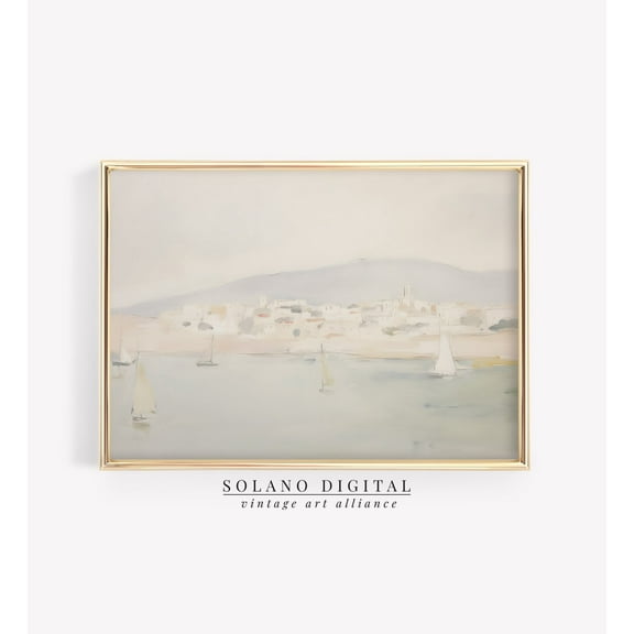 Mediterranean Coastal Painting, Vintage Muted Wall Art,, 168 Wall Art, Modern Wall Decor, 8x12 UNFRAMED