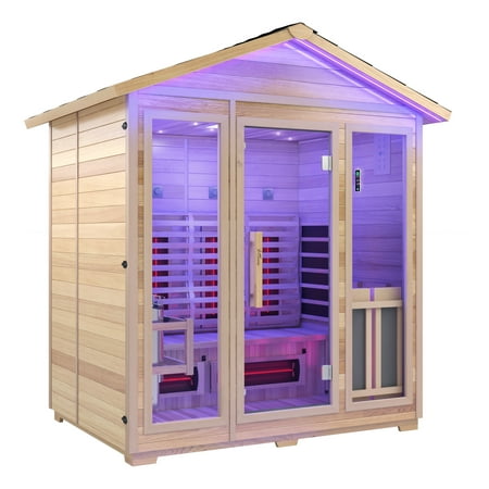 3-4 Person Outdoor Cabin Sauna in Cedar and Hemlock with Far Infrared Panels, and ETL Certified 6.2kW Sauna Rock Heater