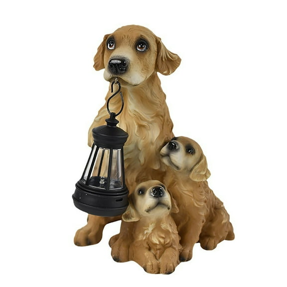 Solar Powered Resin Puppy Statue with LED Light Outdoor Garden Courtyard Decor Energy-Saving Weather-Resistant for Animal Lovers