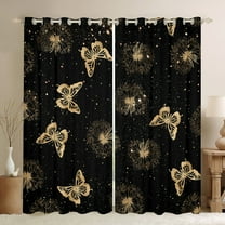 Manfei Dreamy Butterfly Child Blackout Curtains Set of 2 (52x84 Each), Gold Dandelion Print Window Curtains, Glitter Stars Print Curtains and Drapes, Curtains and Drapes Room Decor