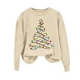 thumbnail image 4 of Women's Christmas Sweatshirt Long Sleeve Crewneck Tree Printed Pullover Tops Khaki-1 L, 4 of 4