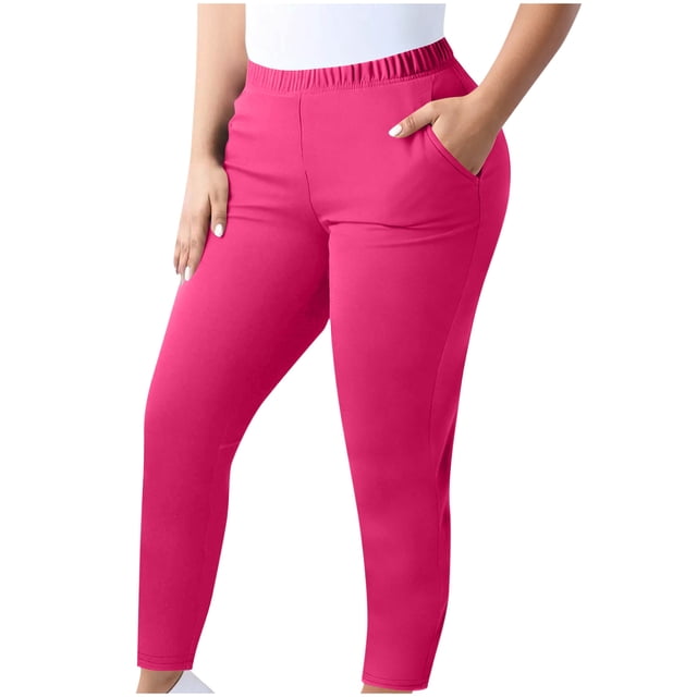 TaTaai Women's Plus Size Casual Yoga Pants with Pockets High Waist Elastic Stretchy Solid Color Sports Leggings Comfy Lounge Trousers Daily Workout Home Bottoms Gift
