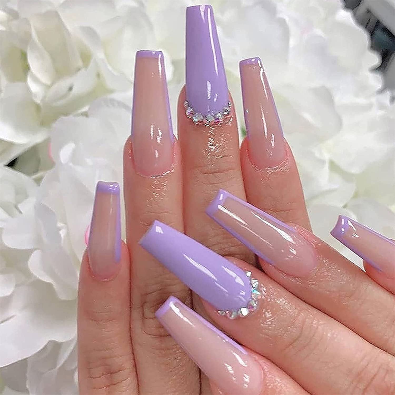 24PCS Glossy False Nails Full Cover Fake Nails Press on Nails for Women and Girls-Purple